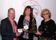 Dominic Reddin, President IPF, & Mary O'Loughlin presenting Judith Kimber with the Kieran O'Loughlin Memorial Trophy, 2 gold medals as the best Advanced & Best Overall in the IPF AV Nationals - 21st October, 2018.