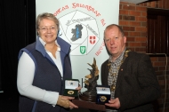 IPF President Dom Reddin presenting Yvonne Acheson with the gold medal in the advanced section and a gold medal and the Kieran O'Loughlin Memorial Trophy for the best overall sequence in the championships (1)